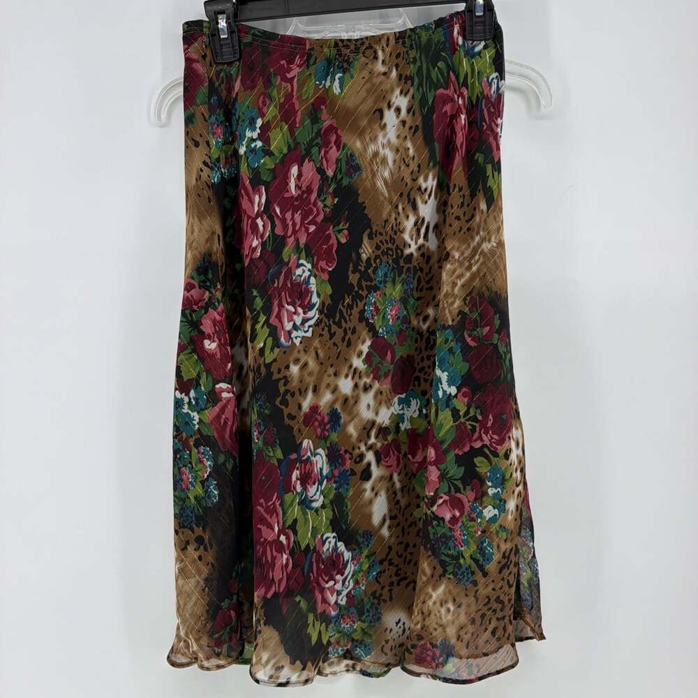 Baranda Y2K Women’s Cheetah Leopard Rose Print A-line Skirt Size M 90s Style